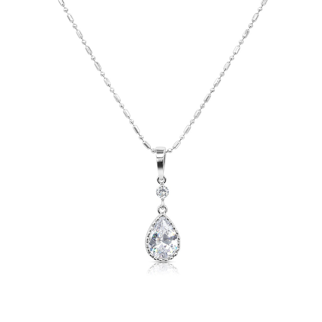 SO SEOUL Luxury Crown Teardrop and Round Diamond Simulant  Cubic Zirconia Pendant Necklace