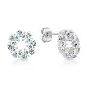 SO SEOUL Glimmering Wreath Aurore Boreale and White Austrian Crystal Mixed Colour Silver Post Pierced Stud Earrings