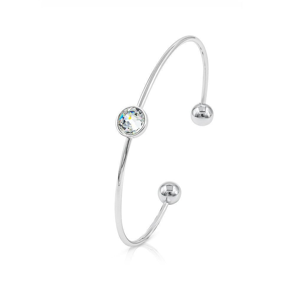 SO SEOUL Bella White Round Classic Swarovski® Crystal Adjustable Cuff Bangle