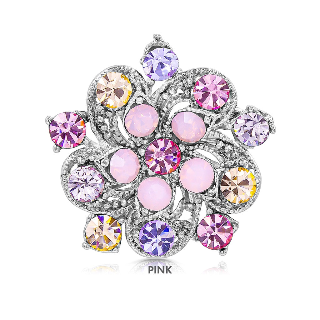 SO SEOUL Leilani Blossom Brooch - Multicolored Austrian Crystal Hijab Pin Featuring White, Aurore Boreale, Purple, Amethyst & Pink Tones