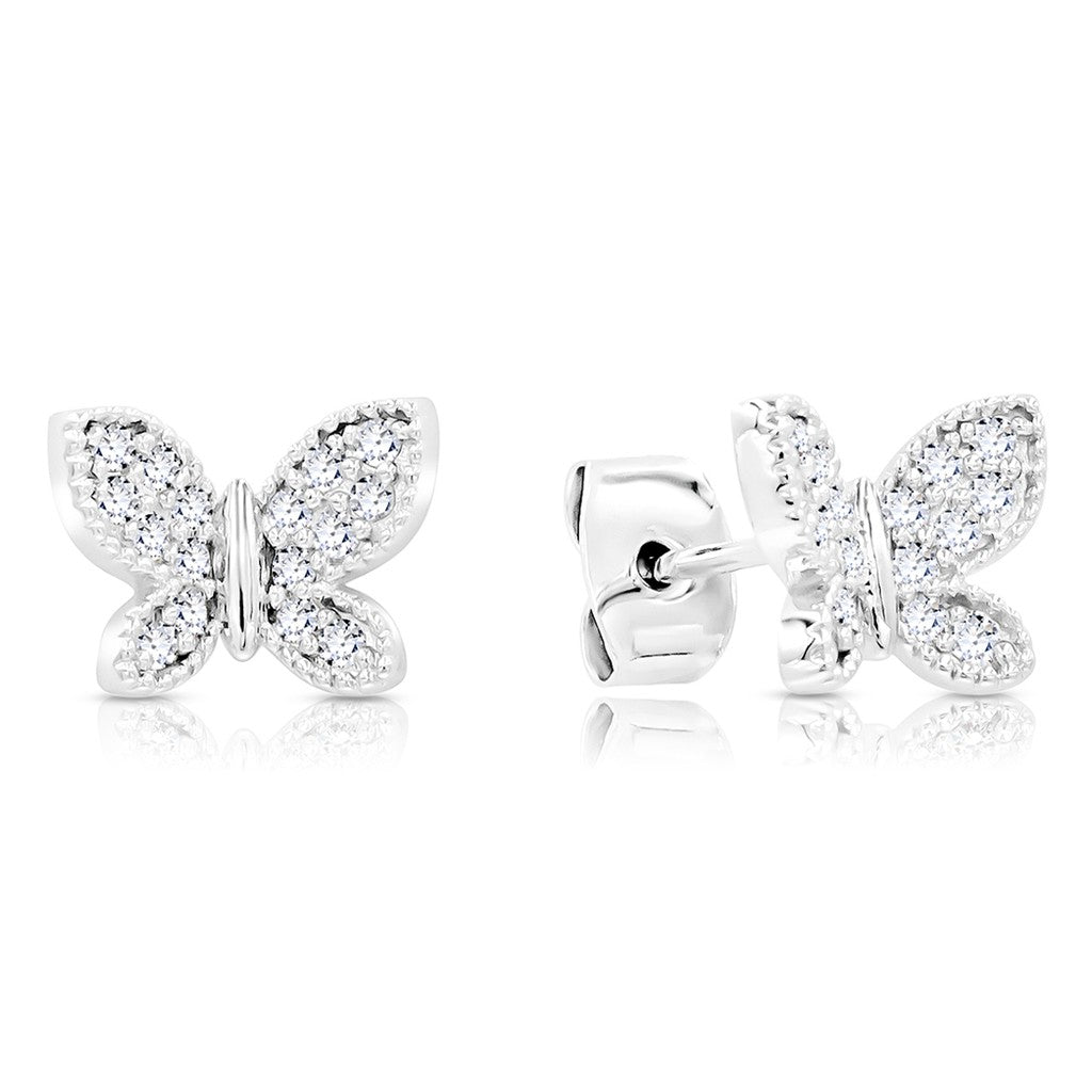 SO SEOUL Caria 3D Butterfly Diamond Simulant Cubic Zirconia Jewelry Set - Stud Earrings and Pendant Necklace