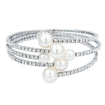Load image into Gallery viewer, SO SEOUL Quinn Cream White Pearl and Austrian Crystal Open Bangle Bracelet
