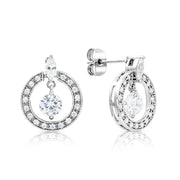 SO SEOUL Dangling Solitaire Diamond Simulant Cubic Zirconia Halo Stud Earrings
