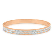 SO SEOUL Chentel Rose Gold Bangle with Dual Rows of White Austrian Crystals – Elegant Side-Hinge Design