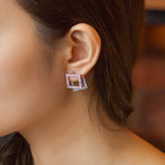 Load image into Gallery viewer, SO SEOUL Sequoia Sparkle - Aurore Boreale Crystal Open Square Dangle Earrings
