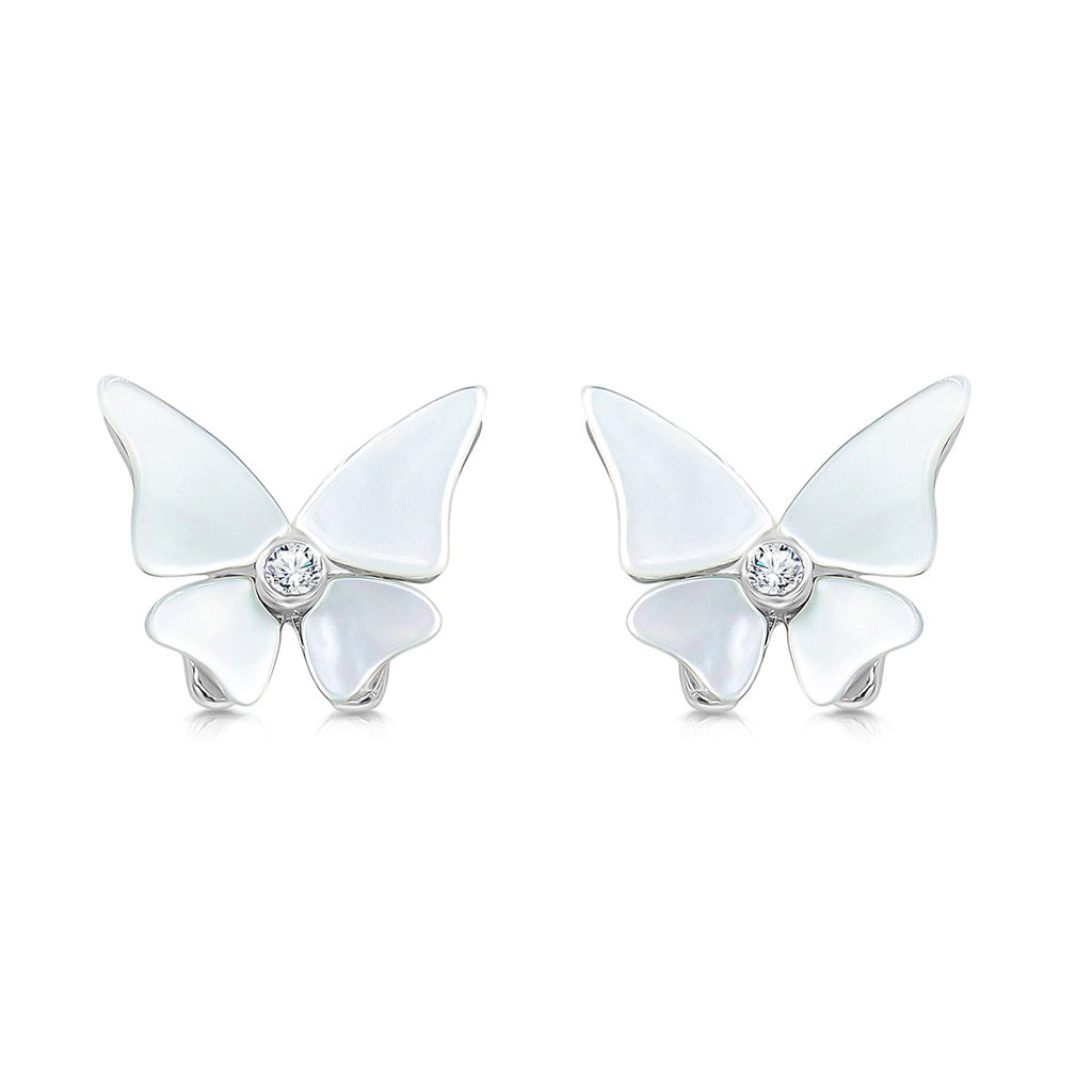 SO SEOUL Claire Flower Butterfly Mother of Pearl & Abalone Shell with Austrian Crystal Stud Earrings