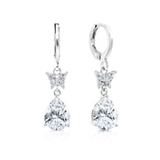 SO SEOUL Caria Butterfly Earrings with Diamond-Simulant Zirconia Teardrops Hoop or Clip-on Earrings