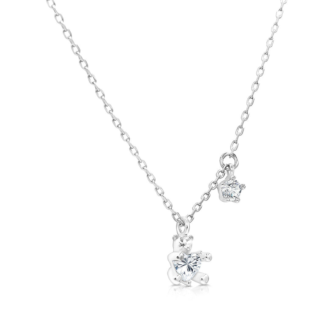 SO SEOUL Teddy Bear Heart Diamond Simulated Pendant Necklace