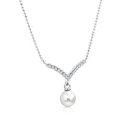 SO SEOUL Attract Y Diamond Simulant Cubic Zirconia and Pearl Dangle Fixed Chain Necklace