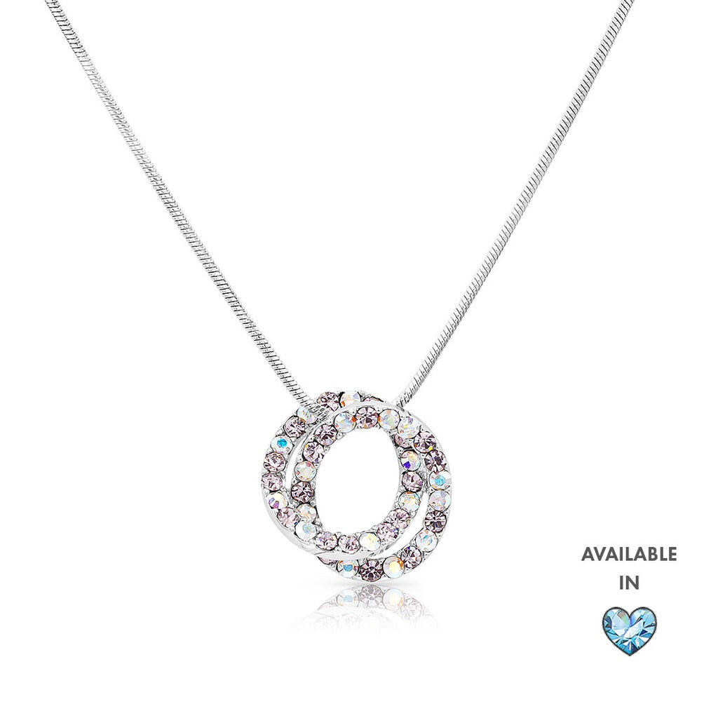 SO SEOUL Glimmer Double Circle Interlocking Mixed Colored Austrian Crystal Pendant Chain Necklace