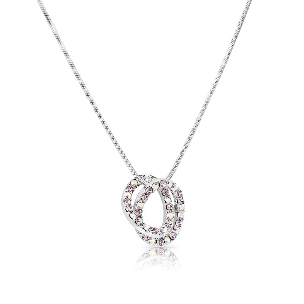 SO SEOUL Glimmer Double Circle Interlocking Mixed Colored Austrian Crystal Pendant Chain Necklace