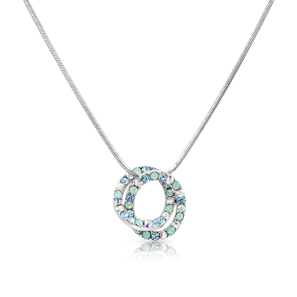 SO SEOUL Glimmer Double Circle Interlocking Mixed Colored Austrian Crystal Pendant Chain Necklace