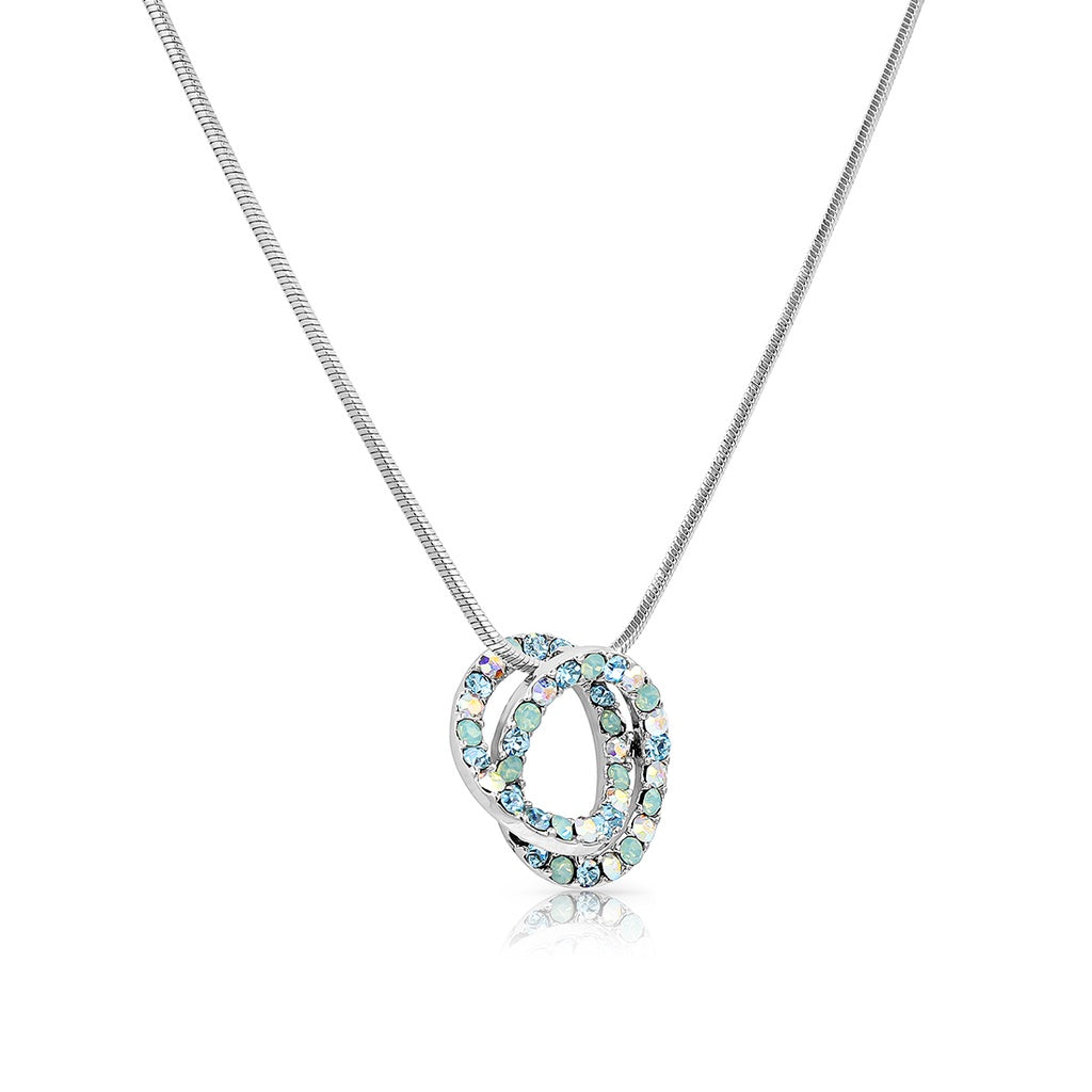 SO SEOUL Glimmer Double Circle Interlocking Mixed Colored Austrian Crystal Pendant Chain Necklace