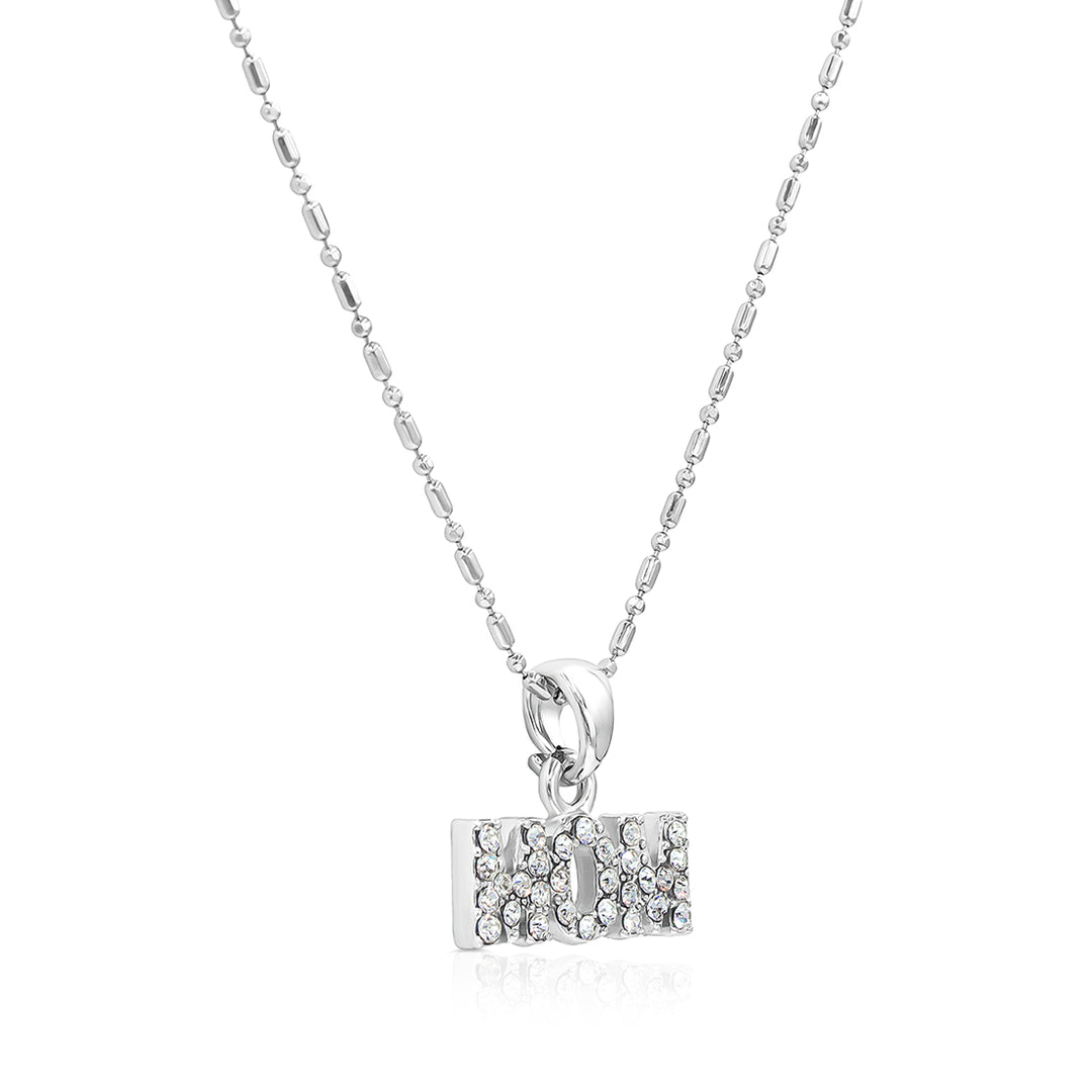 SO SEOUL Glimmering 'MOM' Sparkling White Austrian Crystal Pendant Chain Necklace