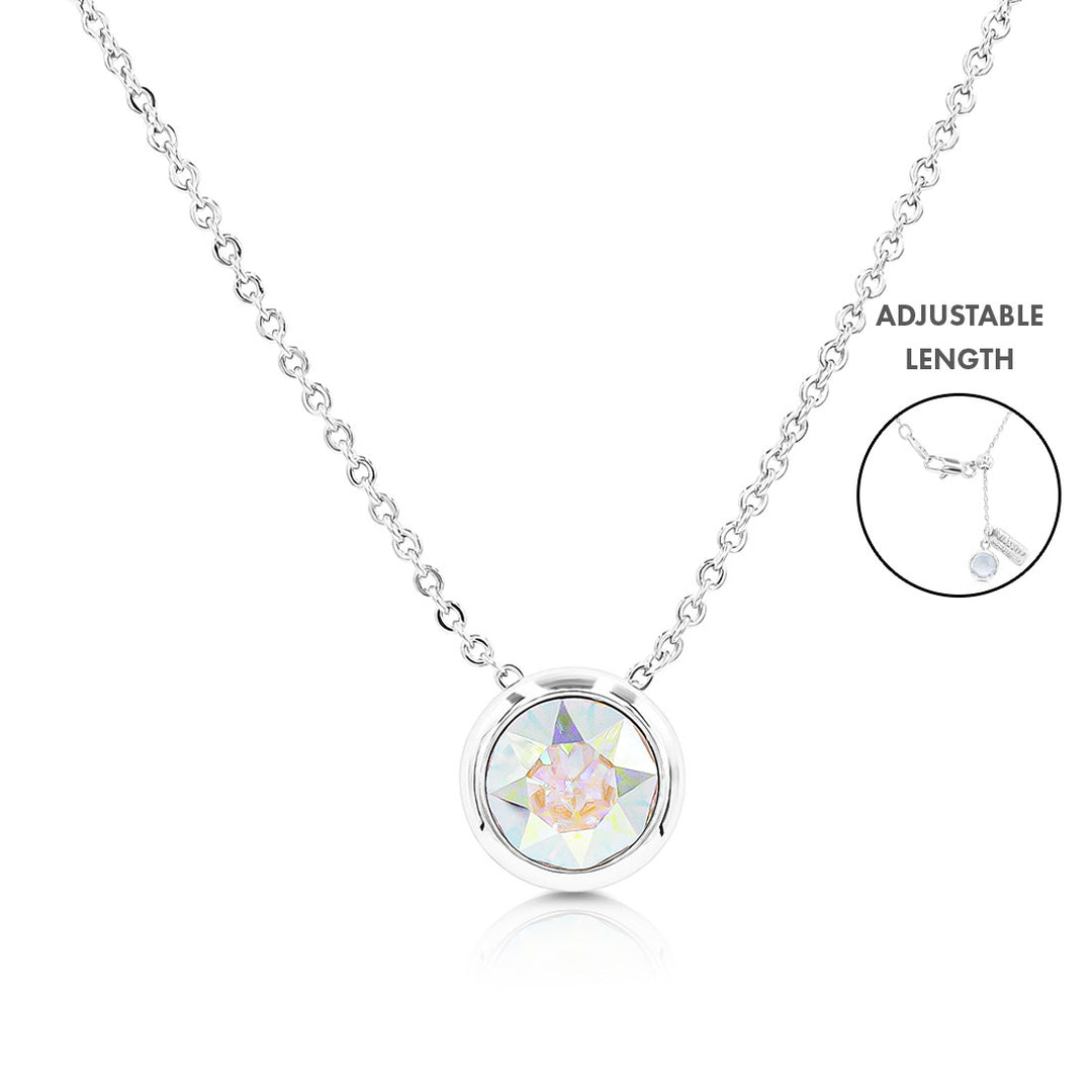 SO SEOUL Bella Classic Round Aurore Boreale or Light Sapphire Swarovski® Crystal Adjustable Necklace