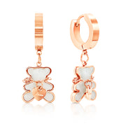 SO SEOUL Pretty Teddy Bear with Chain on Neck Mother of Pearl Hoop Earrings