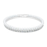 Load image into Gallery viewer, SO SEOUL Chiara Classic Double-Row Pearl and Austrian Crystal Open Bangle
