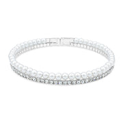 SO SEOUL Chiara Classic Double Row Pearl Austrian Crystal Adjustable Open-End Bangle