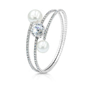 SO SEOUL Quinn Pearl Classic Swarovski® Crystal Spiral Adjustable Open Bangle