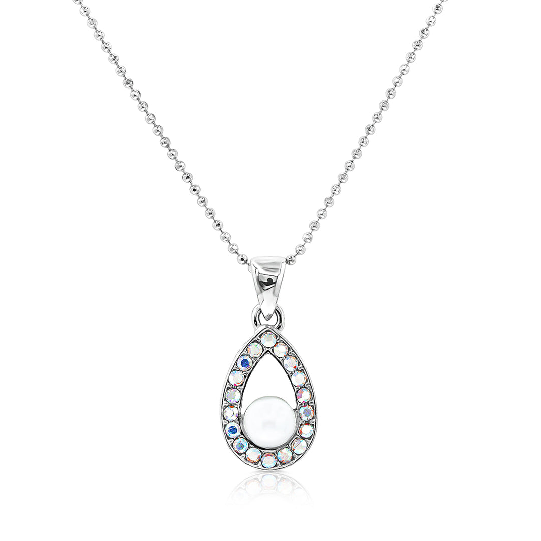 SO SEOUL Glimmering Teardrop Pearl and Austrian Crystal Pendant Chain Necklace