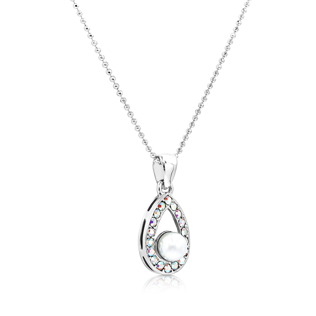 SO SEOUL Glimmering Teardrop Pearl and Austrian Crystal Pendant Chain Necklace