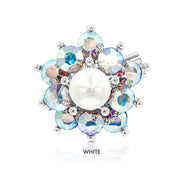 SO SEOUL Quinn Blossom Pearl and White or Grey Austrian Crystal Mini Brooch Keronsang Hijab Pin