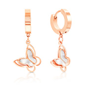 SO SEOUL Caria Flying 3D Butterfly Mother of Pearl Rose Gold/Gold Hoop Earrings