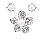 SO SEOUL Leilani Flower Austrian Crystal Rollover Clasp with Double Mini Baby Brooch Set