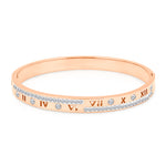 Load image into Gallery viewer, SO SEOUL Valeria Roman Numerals Rose Gold and Zig Zag Austrian Crystals Side-Hinged Bangle
