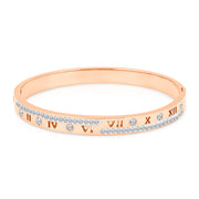 SO SEOUL Valeria Roman Numerals Rose Gold and Zig Zag Austrian Crystals Side-Hinged Bangle