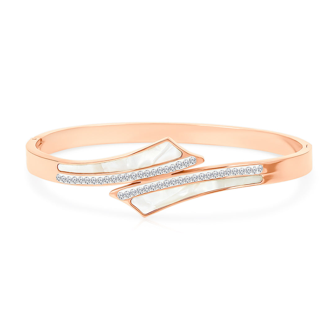 SO SEOUL Harper Wavy Fan Mother of Pearl and Austrian Crystal Rose Gold Hinged Bangle