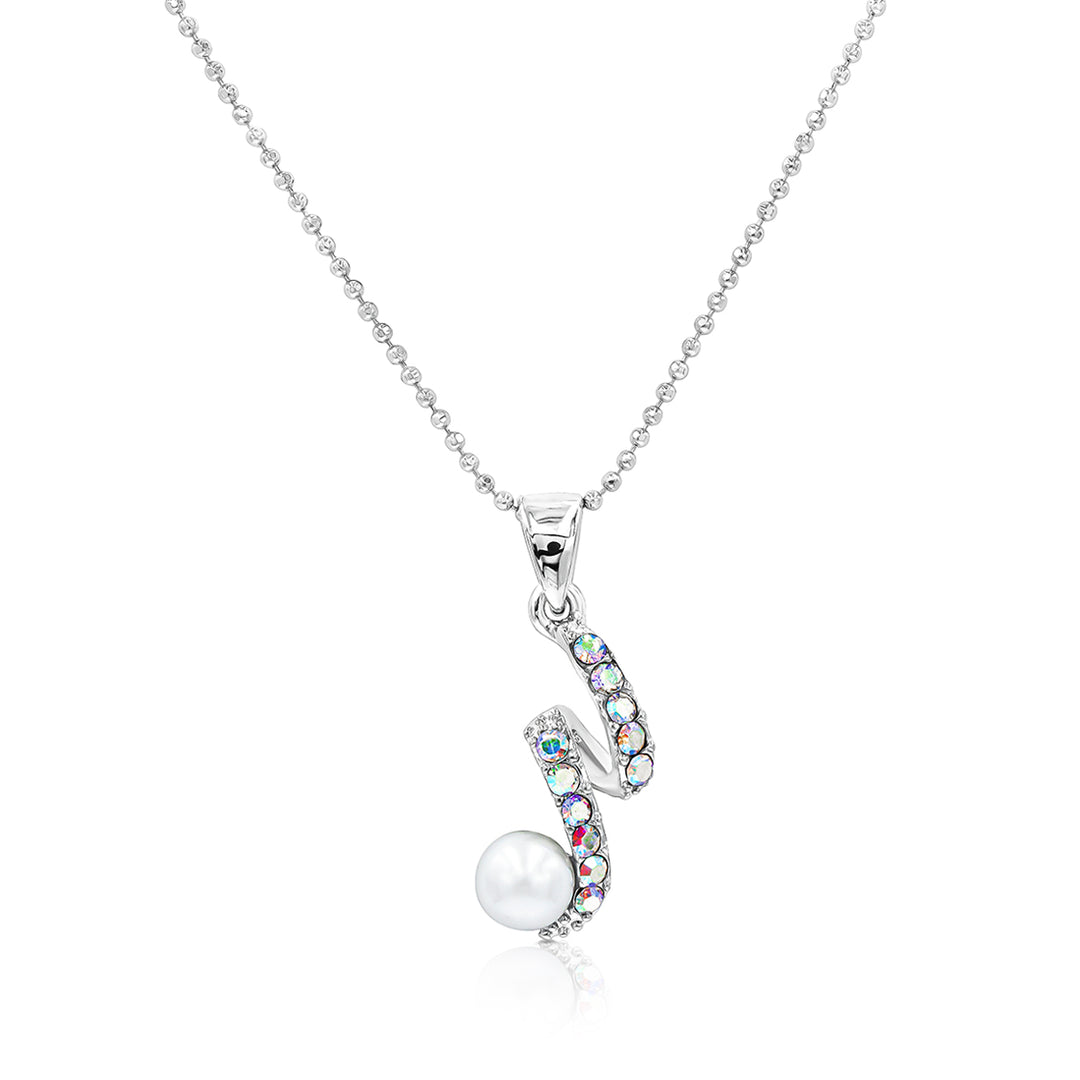 SO SEOUL Glimmering Iridescent Swirl Pearl and Aurora Boreale Austrian Crystal Pendant Chain Necklace