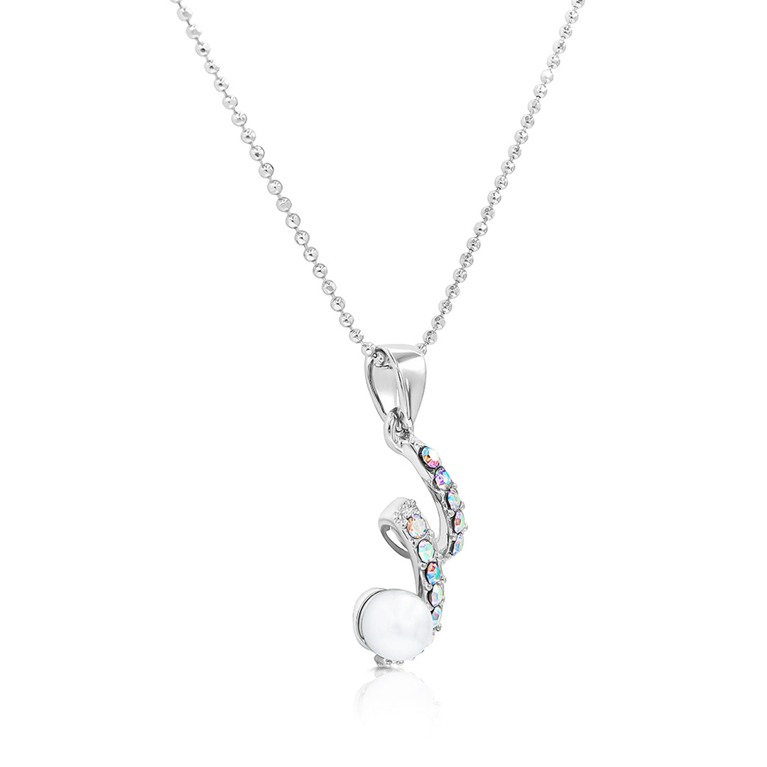 SO SEOUL Glimmering Iridescent Swirl Pearl and Aurora Boreale Austrian Crystal Pendant Chain Necklace