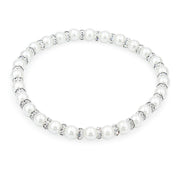 SO SEOUL Quinn Pearl in White with Multi Beads Austrian Crystal Elastic Bracelet