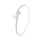 Load image into Gallery viewer, SO SEOUL Everleigh Petite Spiral Bangle with White Pearl and Diamond Simulant Zirconia in Round/Heart/Flower Shapes - Adjustable Spring Design
