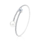 Load image into Gallery viewer, SO SEOUL Everleigh Petite Spiral Bangle with White Pearl and Diamond Simulant Zirconia in Round/Heart/Flower Shapes - Adjustable Spring Design
