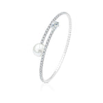 Load image into Gallery viewer, SO SEOUL Everleigh Petite Spiral Bangle with White Pearl and Diamond Simulant Zirconia in Round/Heart/Flower Shapes - Adjustable Spring Design
