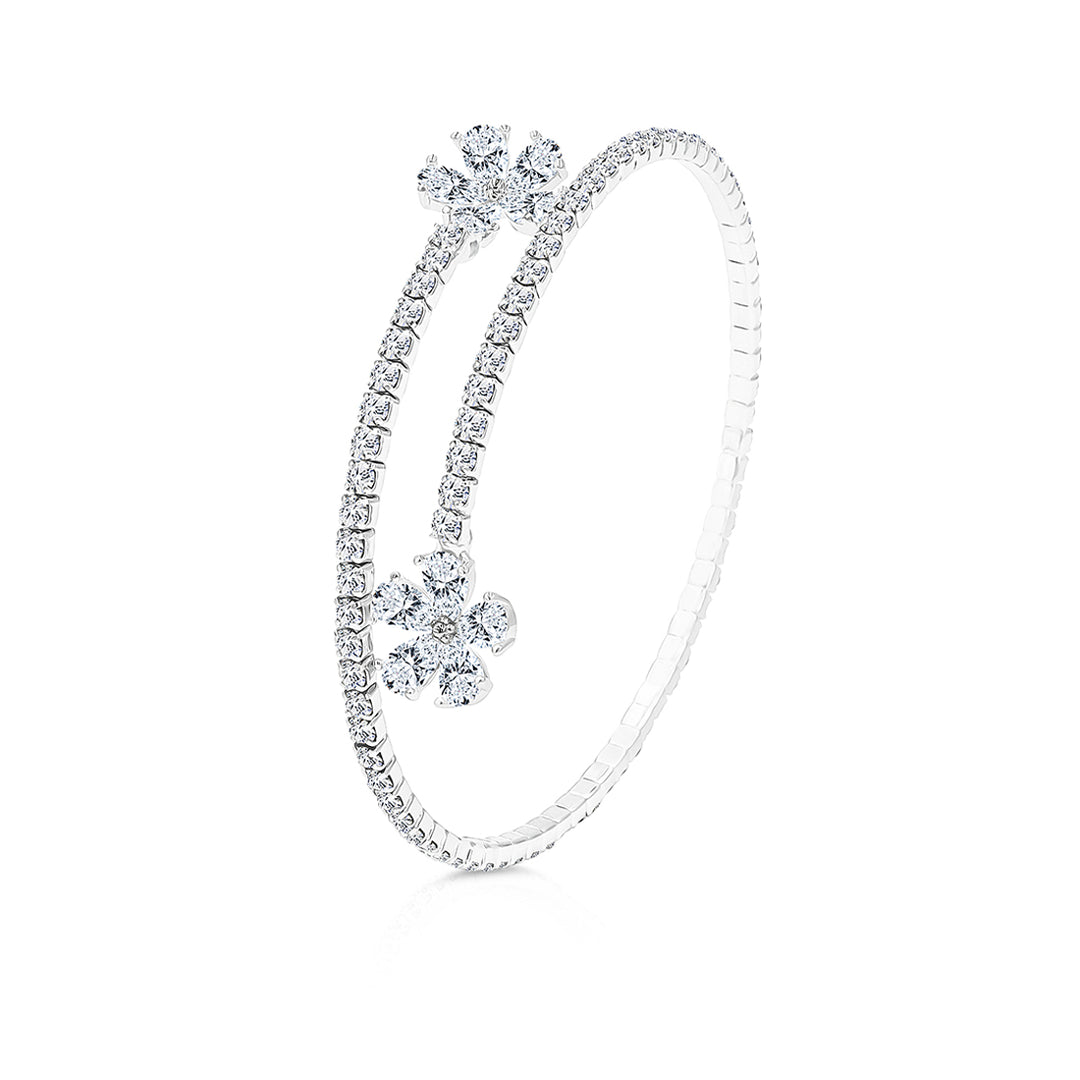 SO SEOUL Everleigh Flower - Diamond Simulant Cubic Zirconia Double Blossom Single Spiral Bangle