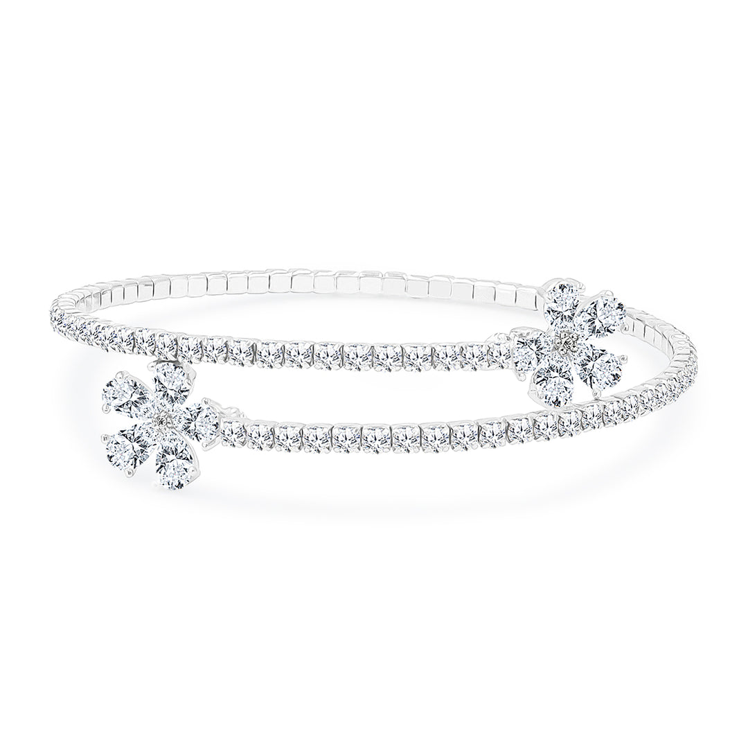 SO SEOUL Everleigh Flower - Diamond Simulant Cubic Zirconia Double Blossom Single Spiral Bangle