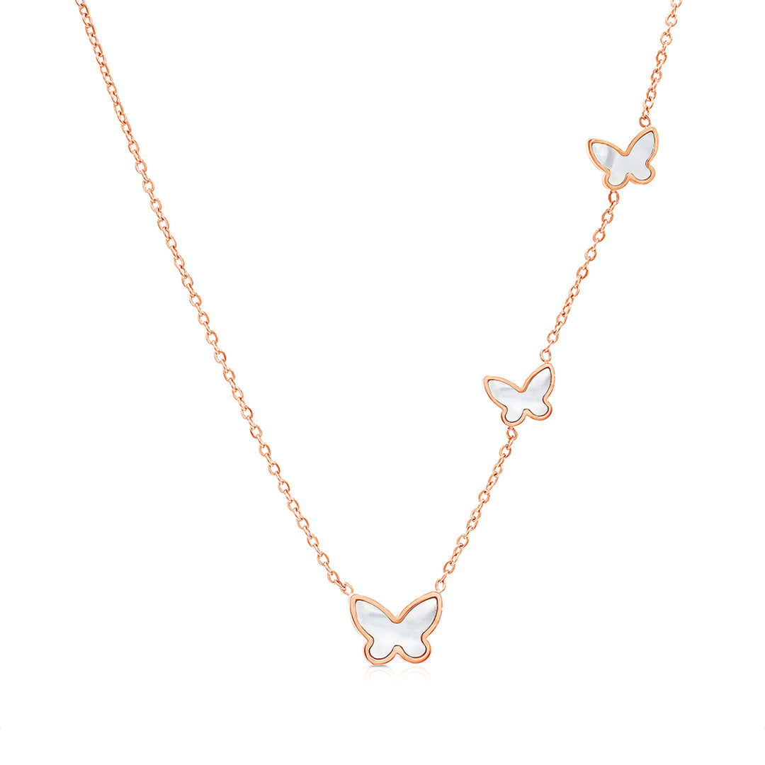 SO SEOUL Caria Enchanted Butterflies Mother of Pearl Rose Gold Necklace