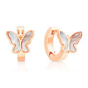SO SEOUL Caria Flying Butterfly Mother of Pearl Rose Gold Hoop Clip Earrings