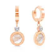 SO SEOUL Valeria Roman Numeral Classic Round Mother of Pearl Rose Gold Hoop Earrings