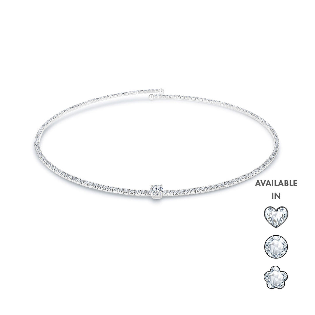 SO SEOUL Athena Elegant Cubic Zirconia Choker with Round, Heart, and Blossom Charms – Spiral Spring Open-End Design