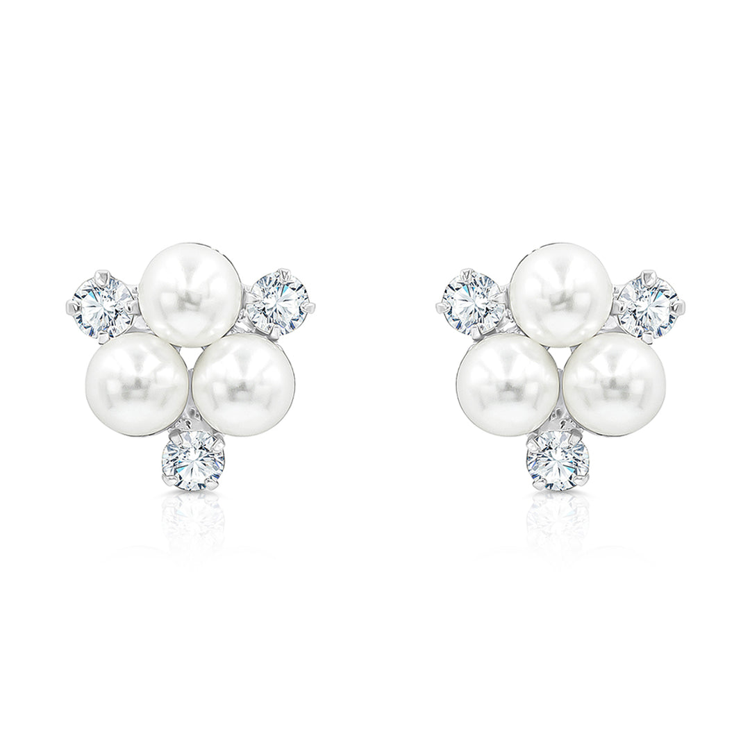 SO SEOUL Quinn White Pearl and Diamond Simulant Triple Round Cubic Zirconia Stud Earrings
