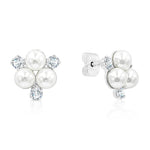 Load image into Gallery viewer, SO SEOUL Quinn White Pearl and Diamond Simulant Triple Round Cubic Zirconia Stud Earrings
