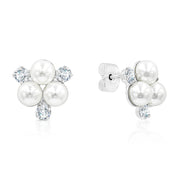 SO SEOUL Quinn Pearl in White Triple Round Diamond Simulant Cubic Zirconia Pierced Stud Earrings