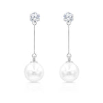 Load image into Gallery viewer, SO SEOUL Everleigh Classic Long Dangling Cubic Zirconia Diamond Simulant and Pearl Pierced Stud Earrings
