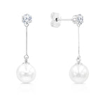 Load image into Gallery viewer, SO SEOUL Everleigh Classic Long Dangling Cubic Zirconia Diamond Simulant and Pearl Pierced Stud Earrings
