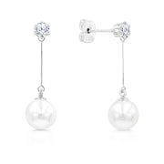 SO SEOUL Everleigh Classic Diamond Simulant Cubic Zircon Long Dangle Pearl Pierced Stud Earrings