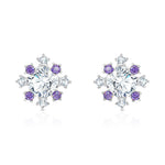 Load image into Gallery viewer, SO SEOUL Aster Elegance Round Surrounded Purplish Diamond Simulants Cubic Zirconia Pierced Stud Earrings
